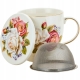 DUŻY Porcelanowy Kubek 500 ml z Pokrywką i Zaparzaczem - KOLOROWE KWIATY