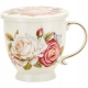 DUŻY Porcelanowy Kubek 500 ml z Pokrywką i Zaparzaczem - KOLOROWE KWIATY