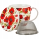 DUŻY Porcelanowy Kubek 500 ml z Pokrywką i Zaparzaczem - CZERWONE MAKI