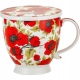 DUŻY Porcelanowy Kubek 500 ml z Pokrywką i Zaparzaczem - CZERWONE MAKI