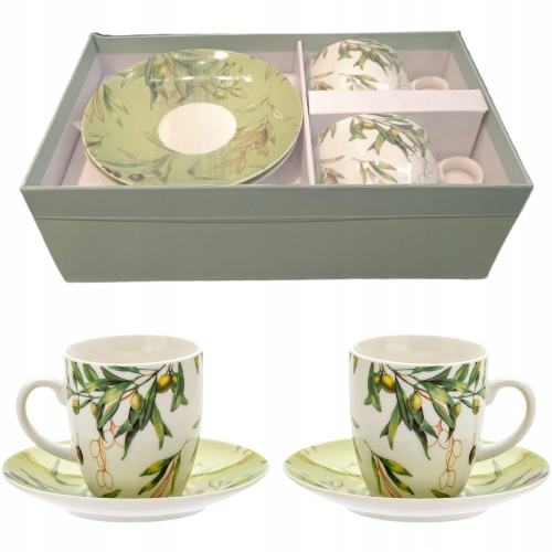PORCELANA ZESTAW Dwie filiżanki 85 ml ze spodkami do KAWY ESPRESSO - OLIWKI