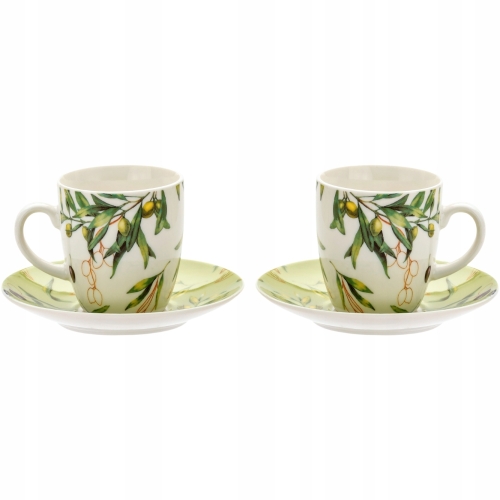 PORCELANA ZESTAW Dwie filiżanki 85 ml ze spodkami do KAWY ESPRESSO - OLIWKI