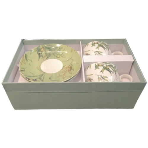 PORCELANA ZESTAW Dwie filiżanki 85 ml ze spodkami do KAWY ESPRESSO - OLIWKI