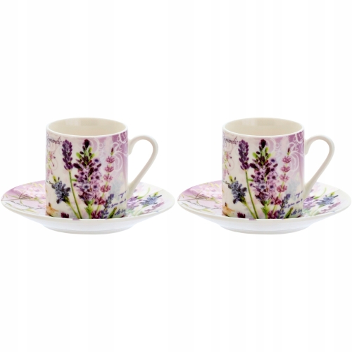 PORCELANA ZESTAW Dwie filiżanki 80ml ze spodkami do KAWY ESPRESSO - LAWENDA