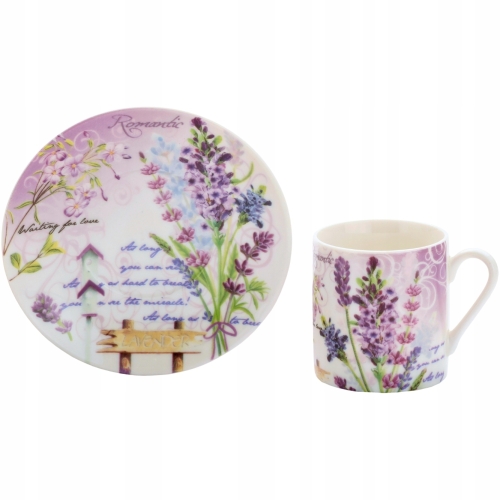 PORCELANA ZESTAW Dwie filiżanki 80ml ze spodkami do KAWY ESPRESSO - LAWENDA