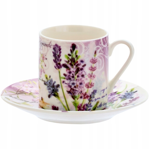 PORCELANA ZESTAW Dwie filiżanki 80ml ze spodkami do KAWY ESPRESSO - LAWENDA