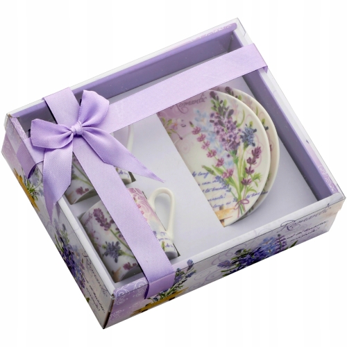 PORCELANA ZESTAW Dwie filiżanki 80ml ze spodkami do KAWY ESPRESSO - LAWENDA
