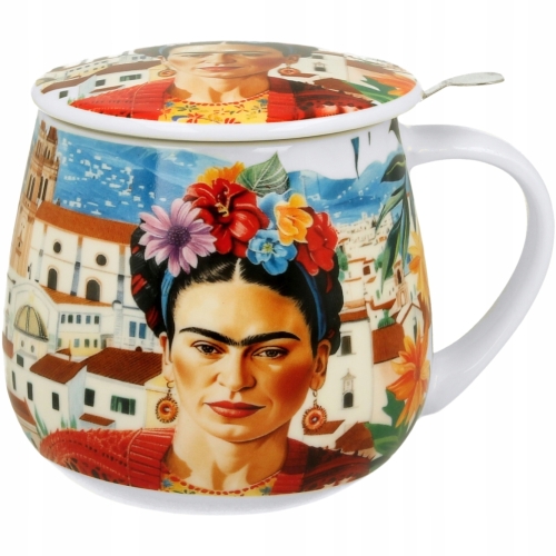 Kubek baryłka 430 ml z Zaparzaczem do HERBATY ZIÓŁ - MEXICAN ART RED