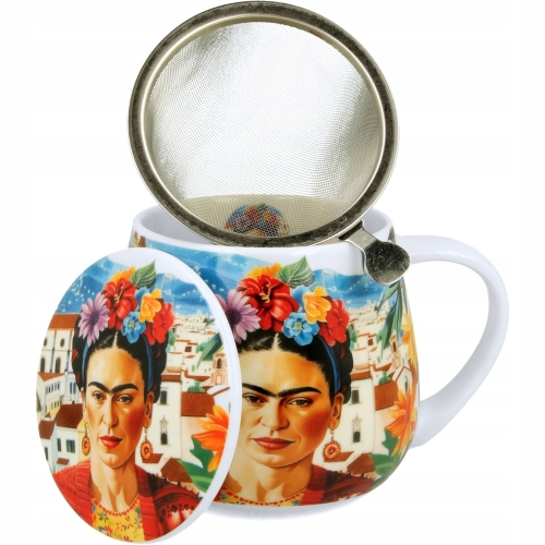 Kubek baryłka 430 ml z Zaparzaczem do HERBATY ZIÓŁ - MEXICAN ART RED