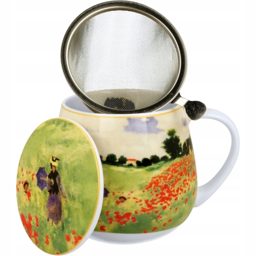 Kubek baryłka 430 ml z Zaparzaczem do HERBATY ZIÓŁ Claude Monet POPPY FIELD