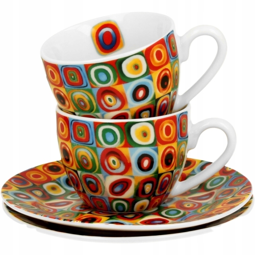 DWIE filiżanki 110 ml ze spodkami do KAWY ESPRESSO - SQUARES WITH CIRCLES