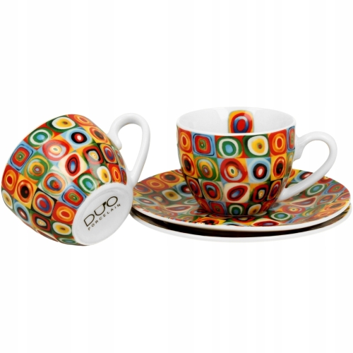 DWIE filiżanki 110 ml ze spodkami do KAWY ESPRESSO - SQUARES WITH CIRCLES