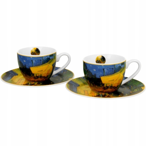 DWIE filiżanki 110ml ze spodkami do KAWY ESPRESSO Van Gogh TERRACE AT NIGHT