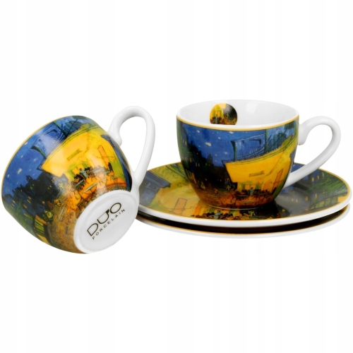 DWIE filiżanki 110ml ze spodkami do KAWY ESPRESSO Van Gogh TERRACE AT NIGHT