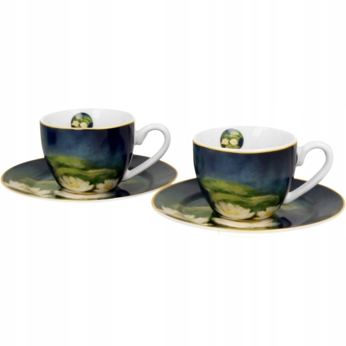 DWIE filiżanki 110 ml ze spodkami do KAWY ESPRESSO - NENUFARS Claude Monet