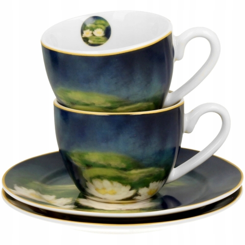 DWIE filiżanki 110 ml ze spodkami do KAWY ESPRESSO - NENUFARS Claude Monet