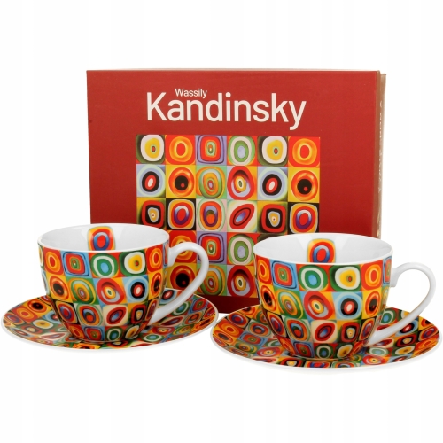 DWIE Porcelanowe Filiżanki 270 ml do KAWY HERBATY - SQUARES WITH CIRCLES