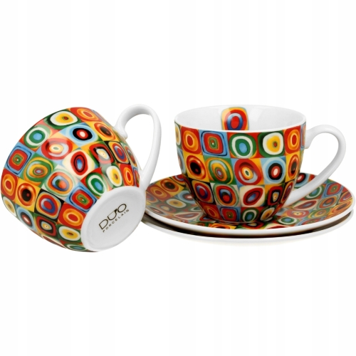 DWIE Porcelanowe Filiżanki 270 ml do KAWY HERBATY - SQUARES WITH CIRCLES
