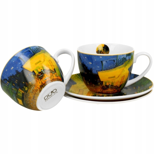 DWIE Porcelanowe Filiżanki 270 ml do KAWY HERBATY Van Gogh TERRACE AT NIGHT