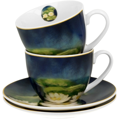 DWIE Porcelanowe Filiżanki 270 ml do KAWY HERBATY - NENUFARS Claude Monet