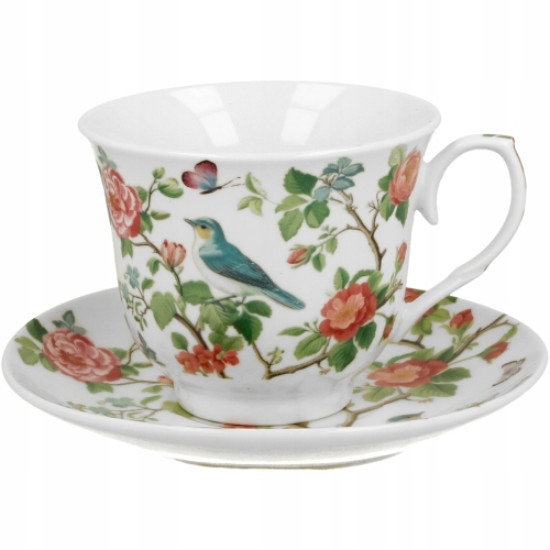 Porcelanowa Filiżanka 250 ml ze spodkiem do KAWY HERBATY - PTAKI NA GAŁĘZI