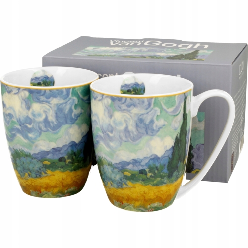DWA Porcelanowe Kubki 360 ml Zestaw do KAWY HERBATY - WHEAT FIELD Van Gogh