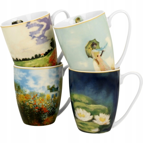 CZTERY Porcelanowe Kubki 360 ml do KAWY HERBATY - inspired by Claude Monet