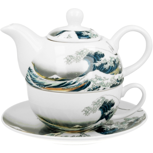 TEA FOR ONE Porcelanowy Dzbanek 350ml z filiżanką THE GREAT WAVE K. Hokusai