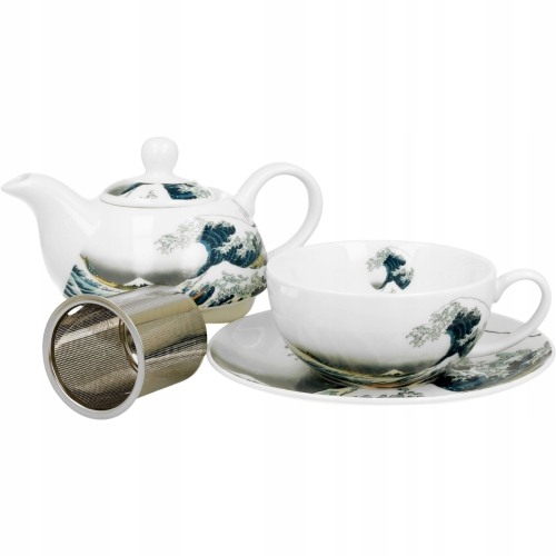 TEA FOR ONE Porcelanowy Dzbanek 350ml z filiżanką THE GREAT WAVE K. Hokusai