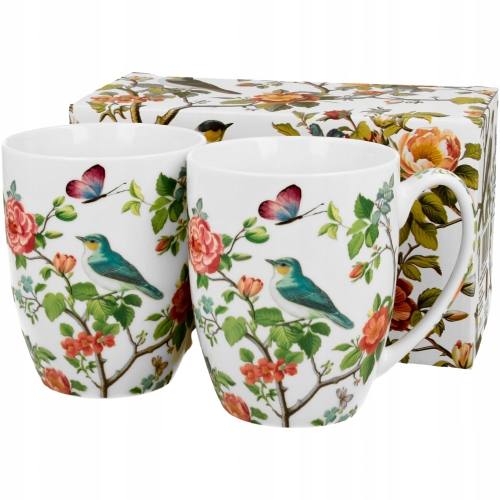 PTAKI NA GAŁĘZI Porcelanowy Kubek 360 ml do KAWY HERBATY - Komplet 2 sztuki