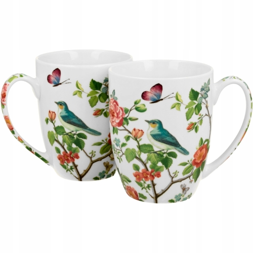 PTAKI NA GAŁĘZI Porcelanowy Kubek 360 ml do KAWY HERBATY - Komplet 2 sztuki