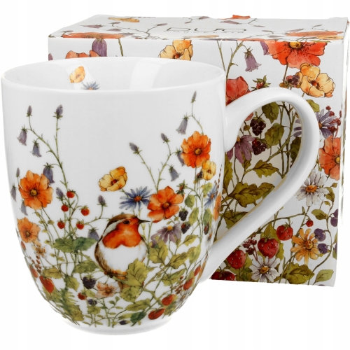 PORCELANOWY Kubek XXL 1000 ml do KAWY HERBATY - Flower Classic WILD BIRD