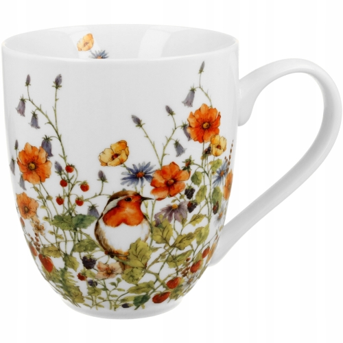 PORCELANOWY Kubek XXL 1000 ml do KAWY HERBATY - Flower Classic WILD BIRD