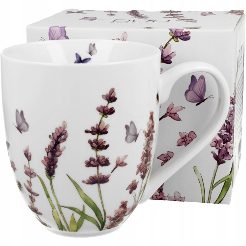 PORCELANOWY Kubek XXL 1000 ml do KAWY HERBATY - Flower Classic LAVENDER