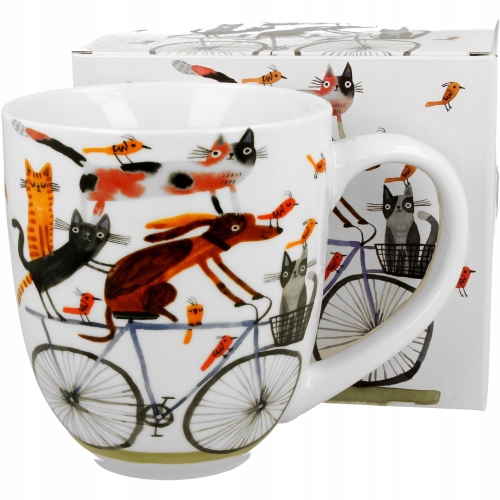 PORCELANOWY Kubek XXL 1000 ml do KAWY HERBATY - Psi Świat PIES NA ROWERZE