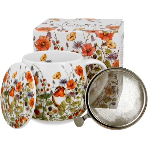 Kubek baryłka 430 ml z Zaparzaczem do HERBATY ZIÓŁ Flower Classic WILD BIRD