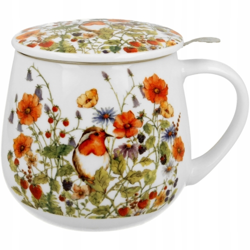 Kubek baryłka 430 ml z Zaparzaczem do HERBATY ZIÓŁ Flower Classic WILD BIRD