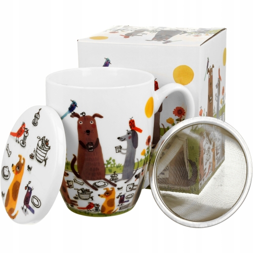 Porcelanowy Kubek 360 ml z Zaparzaczem do HERBATY ZIÓŁ Psi Świat PSI PIKNIK