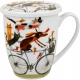 Porcelanowy Kubek 360 ml z Zaparzaczem do HERBATY ZIÓŁ - PIES NA ROWERZE