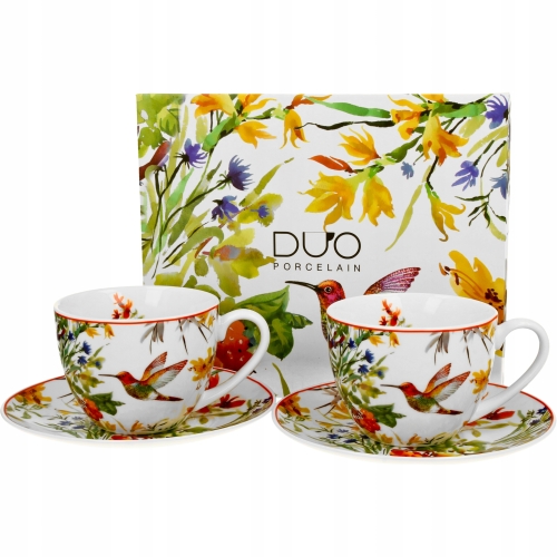 DWIE Porcelanowe Filiżanki 270 ml do KAWY HERBATY - Flower Classic KOLIBER