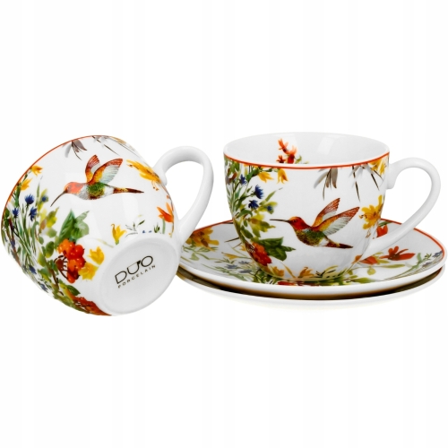 DWIE Porcelanowe Filiżanki 270 ml do KAWY HERBATY - Flower Classic KOLIBER