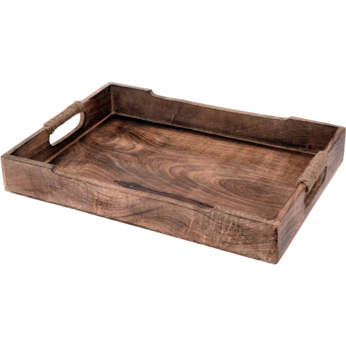 DUŻA prostokątna Taca do Serwowania 45,5 x 29 x 6 cm - opalane drewno MANGO