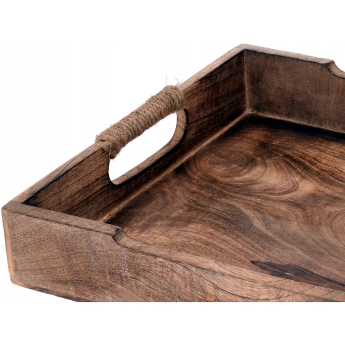 DUŻA prostokątna Taca do Serwowania 45,5 x 29 x 6 cm - opalane drewno MANGO