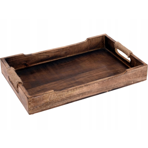 Prostokątna Taca do Serwowania 37,5 x 26 x 5 cm - opalane drewno MANGO