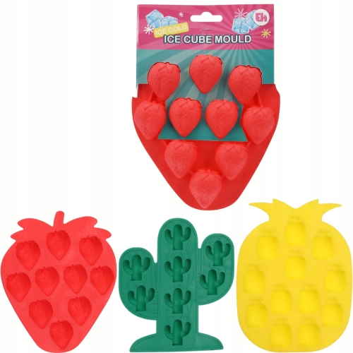 KOLOROWE Foremki Kostkarki DO LODU Zestaw 3 SZTUKI Truskawka Kaktus Ananas