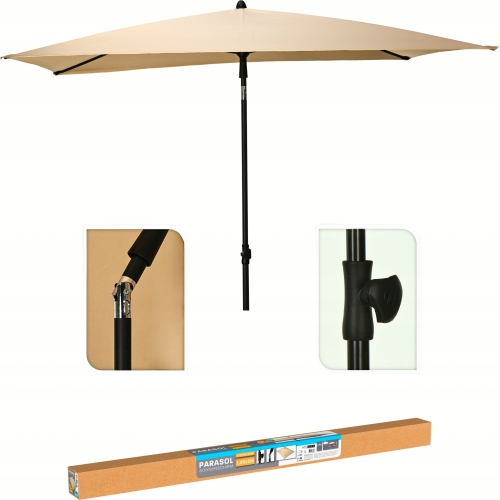 PROSTOKĄTNY Parasol ogrodowy z systemem pochylania 125 x 200 cm - BEŻOWY