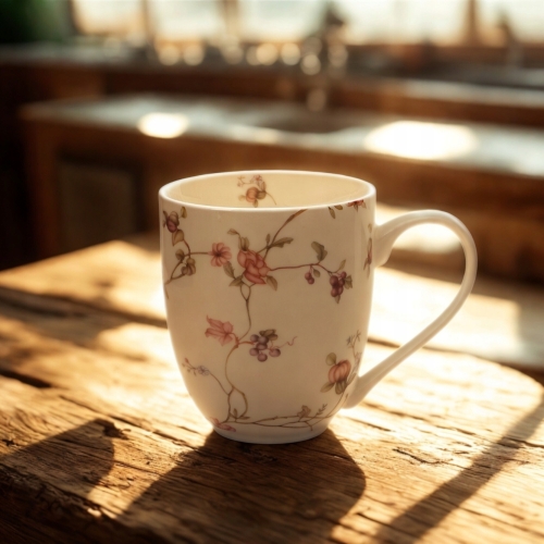 Duży PORCELANOWY Kubek XXL 1000 ml do KAWY HERBATY - Flower Classic SAFA
