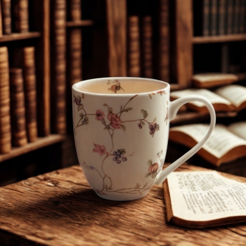 Duży PORCELANOWY Kubek XXL 1000 ml do KAWY HERBATY - Flower Classic SAFA