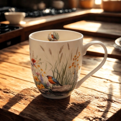 Duży PORCELANOWY Kubek XXL 1000 ml do KAWY HERBATY - Flower Classic JULY