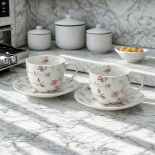 DWIE Porcelanowe Filiżanki 270 ml do KAWY HERBATY - Flower Classic SAFA